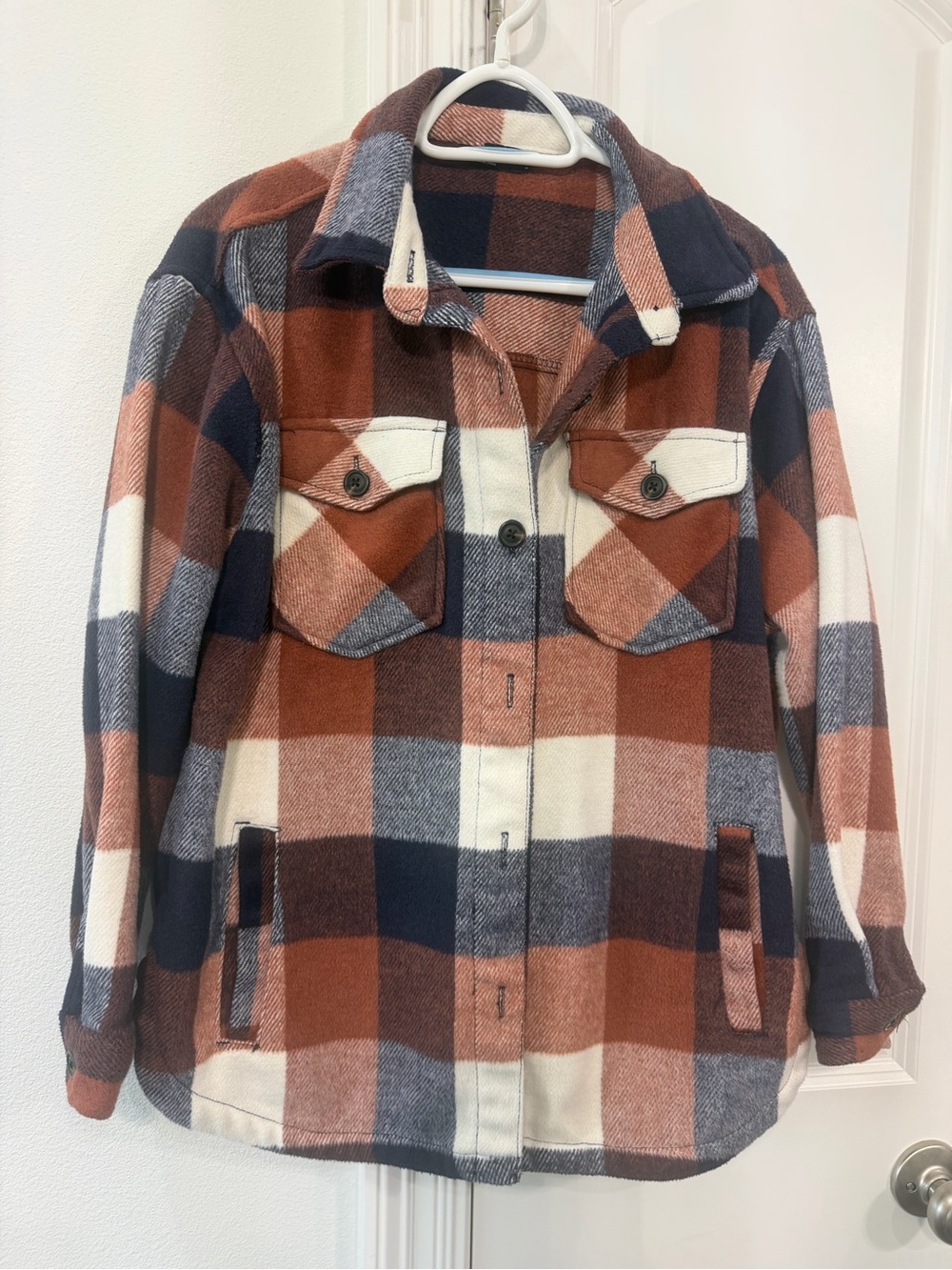 Members Mark Plaid Shacket Jacket in Rust, Navy & Cream